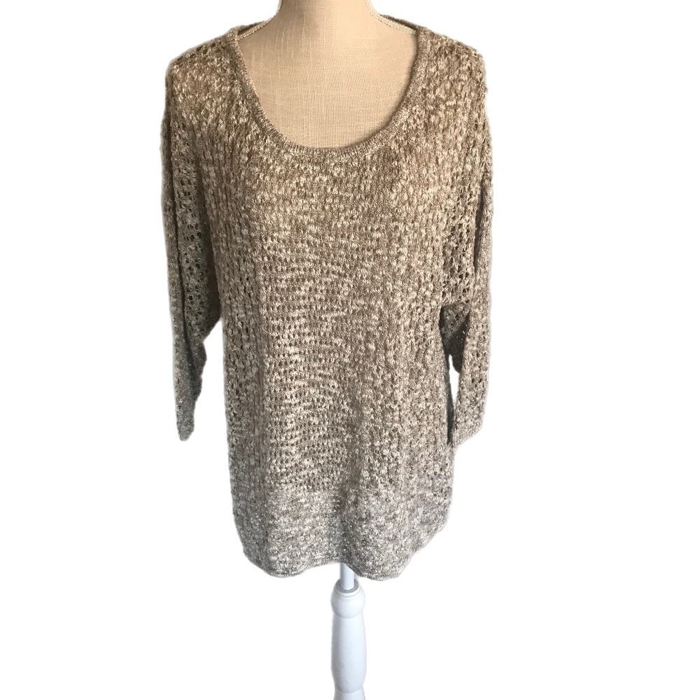 INC Crochet Neutral Metallic loose fit coastal beach lightweight sweater Comfort